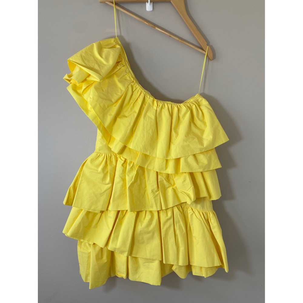 One-Shoulder Yellow Ruffle Mini Dress - Picture 3 of 5